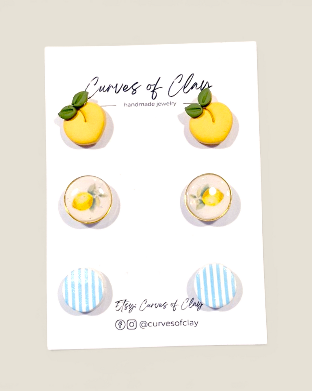 Curves of Clay, Everyday Stud Earrings 3 Pack