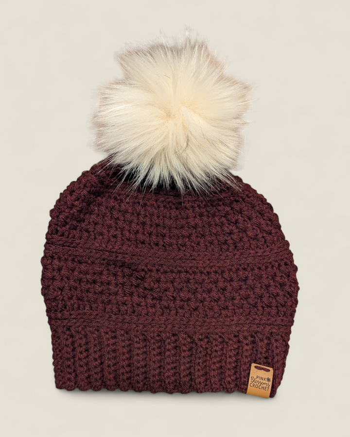 Pink Blossom Crochet, Adult Snap PomPom Crocheted Toques