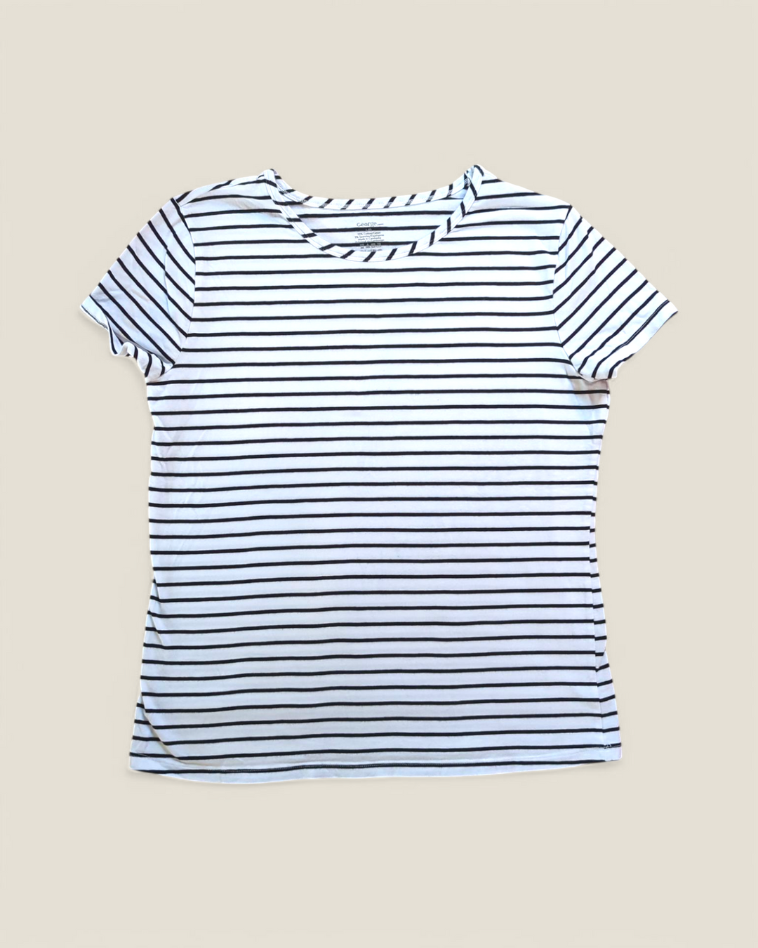 GEORGE LADIES WHITE & BLACK STRIPED  TSHIRT LARGE PRE-LOVED
