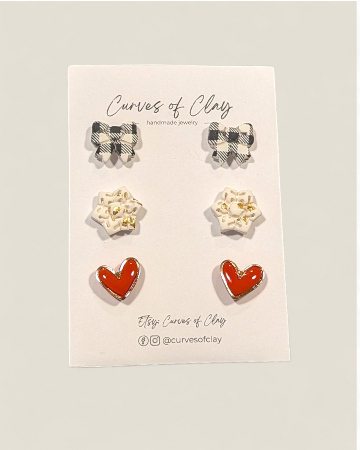 Curves of Clay, Holiday Stud Earrings 3 Pack