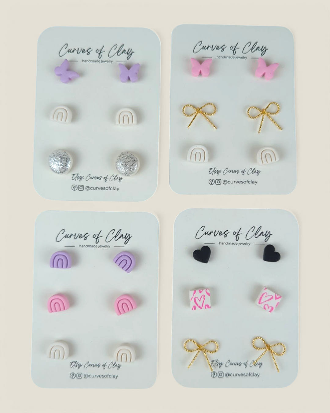 Curves of Clay, Everyday Stud Earrings 3 Pack
