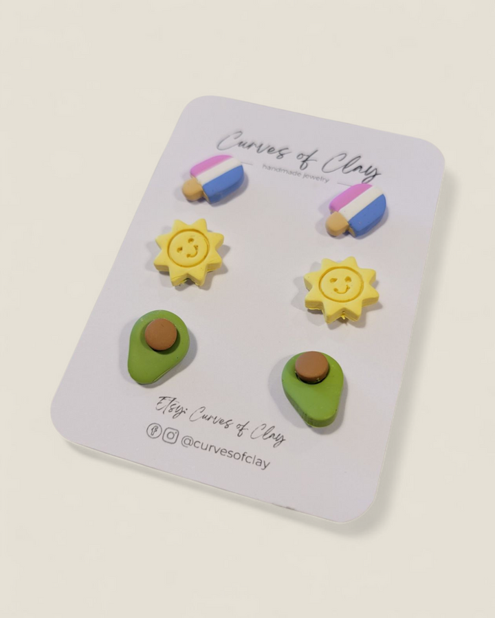 Curves of Clay, Everyday Stud Earrings 3 Pack