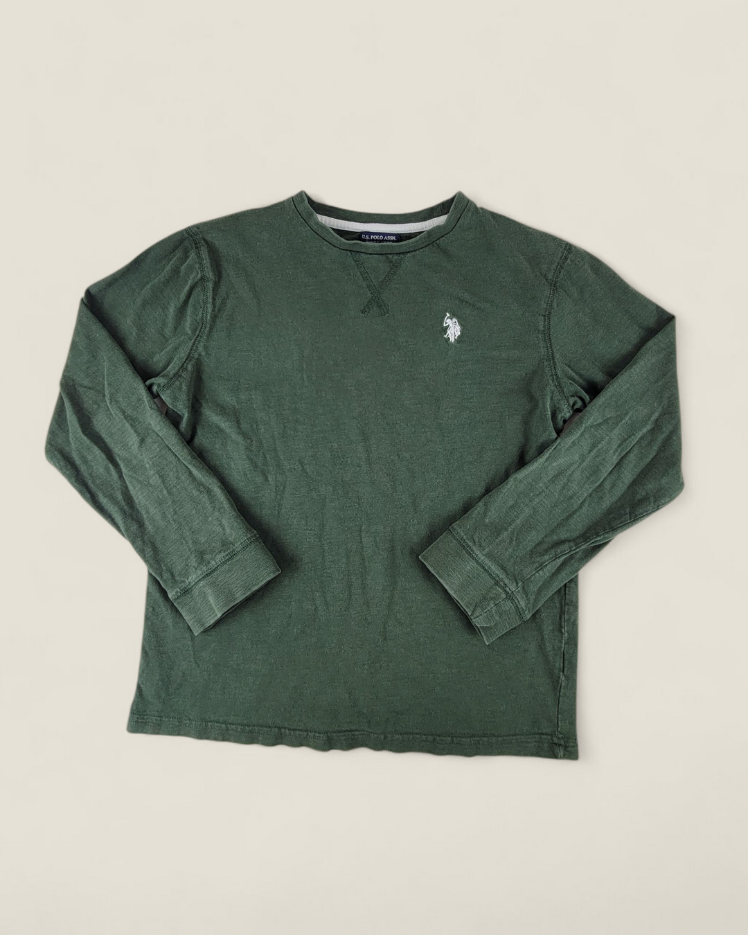 POLO GREEN LONG SLEEVE TOP YOUTH MEDIUM PRE-LOVED