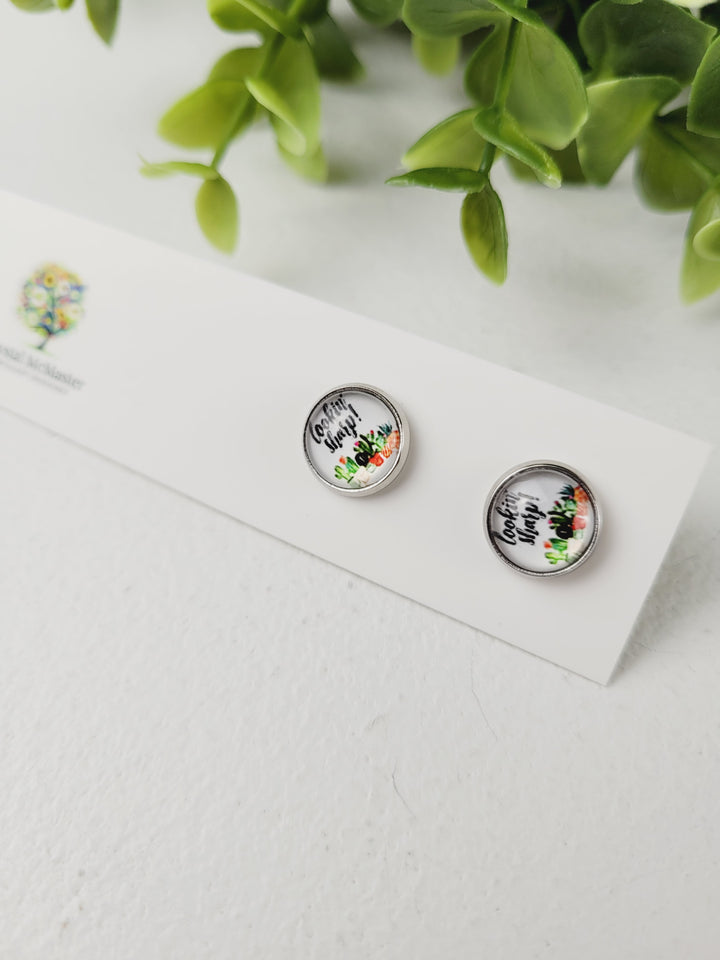 Crystal McMaster Jewellery, Stainless Steel Cabochon Studs