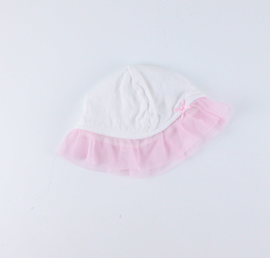 WHITE AND PINK TULLE BEANIE 9M EUC