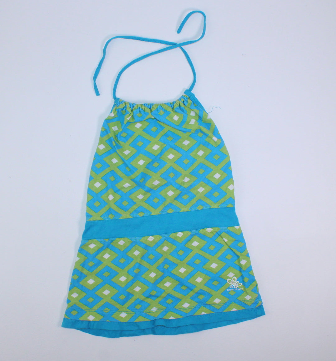 LASENZA GIRLS TEAL & GREEN HALTER TOP 7Y PRE-LOVED