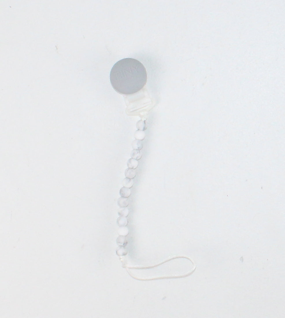 TINY TEETHERS GREY MARBLE SOOTHER CLIP EUC