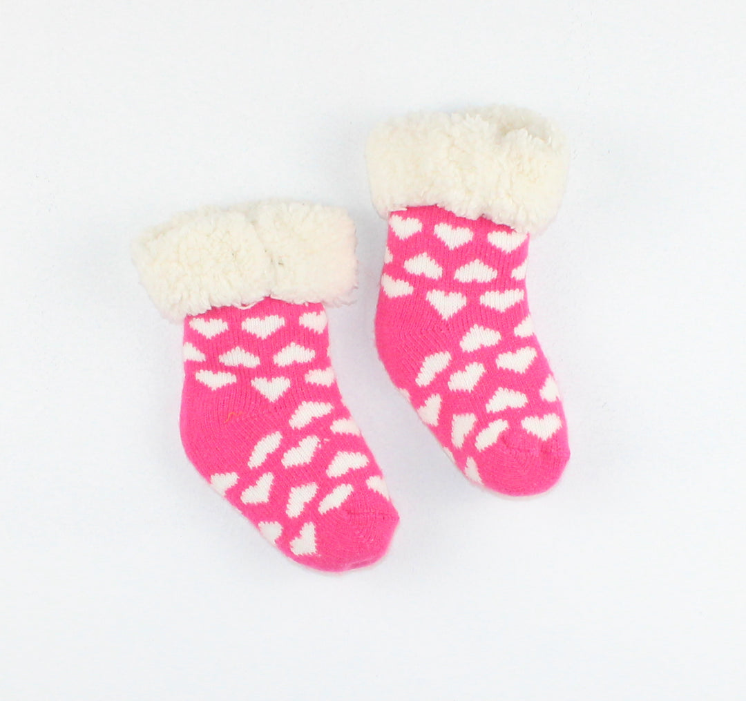 PINK HEART LINED SOCKS APPROX SIZE 2 VGUC