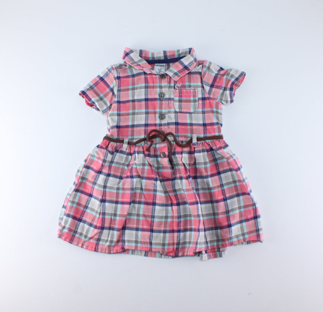CARTERS PLAID DRESS WITH BELT 18M PRE-LOVED