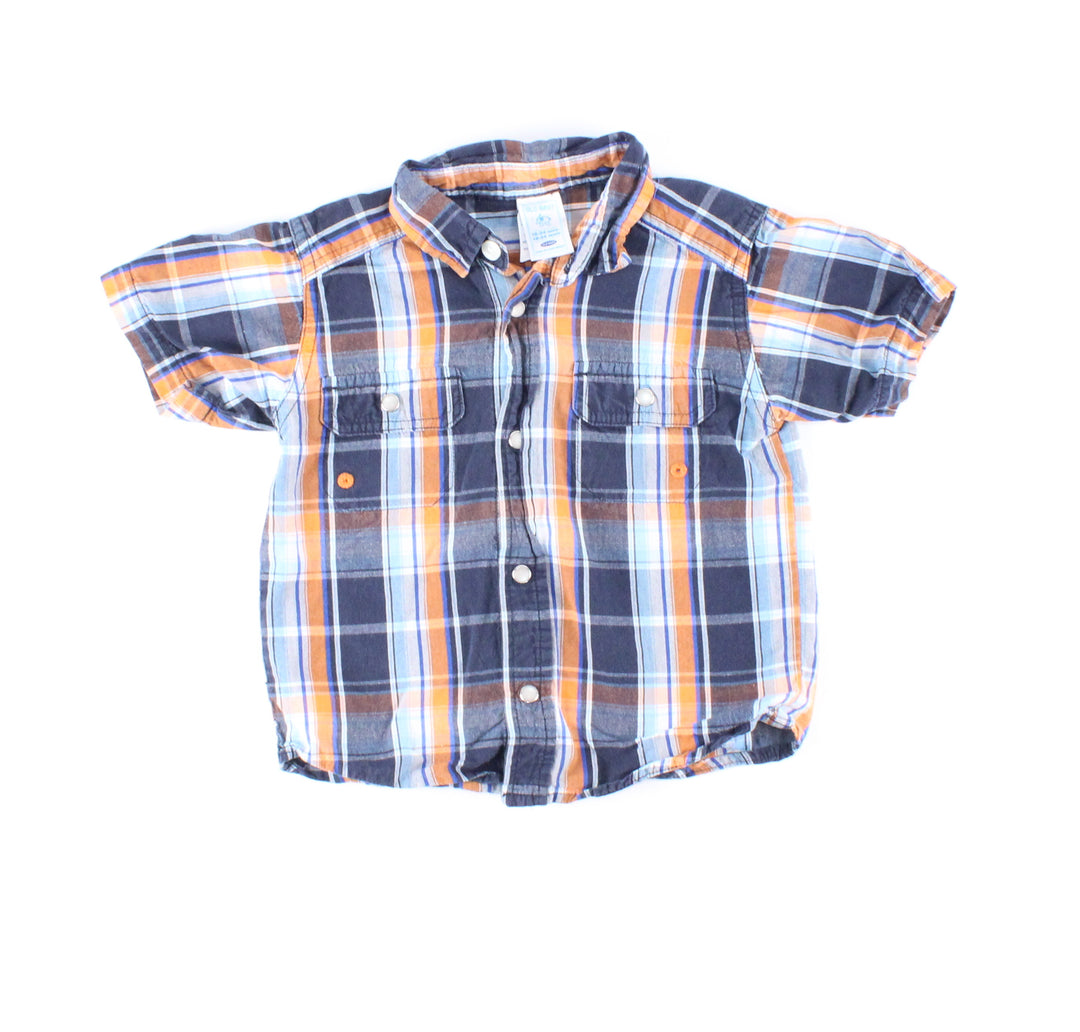 OLD NAVY PLAID TOP ORANGE/BLUE 18-24M EUC