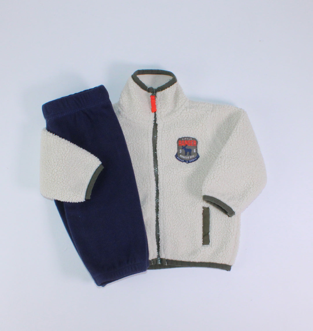 CARTERS BEIGE FLEECE SWEATER WITH BLUE PANTS 3M PRE-LOVED