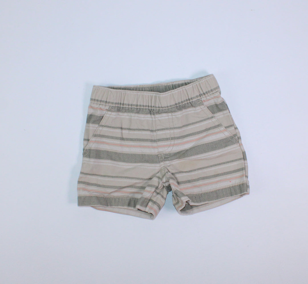 CARTERS BEIGE STRIPED SHORTS 12M PRE-LOVED