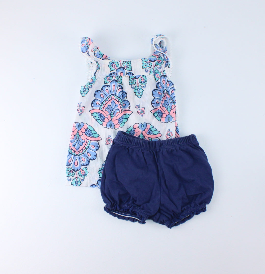 CARTERS NEON & NAVY PRINT OUTFIT 6M EUC