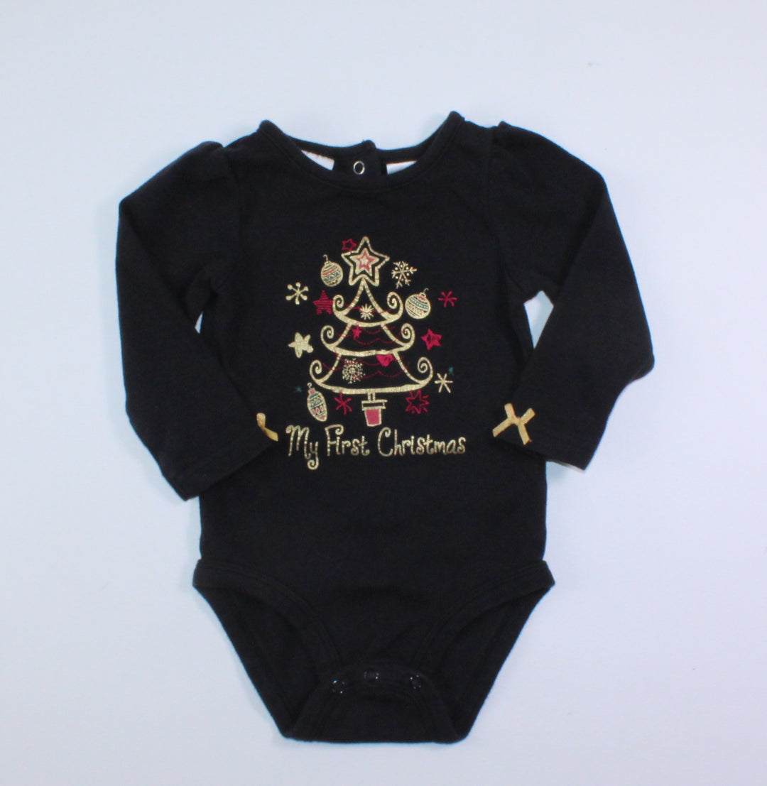 KOALA KIDS BLACK MY FIRST CHRISTMAS ONESIE 12M EUC