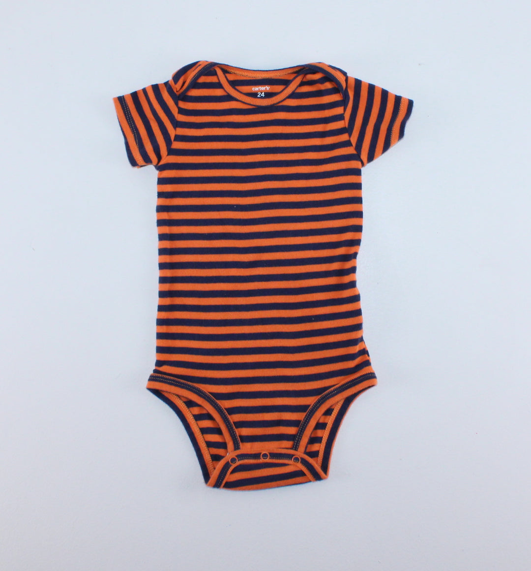 CARTERS ORANGE/NAVY STRIPED ONESIE 24M EUC