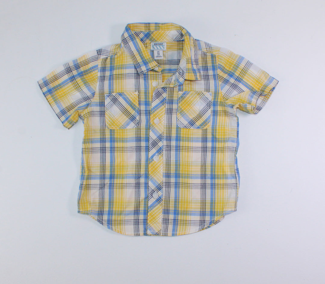 OLD NAVY YELLOW PLAID TOP 2Y EUC