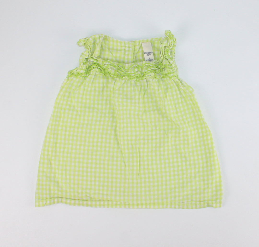 OSH KOSH LIME CHECKERBOARD TOP 5Y EUC