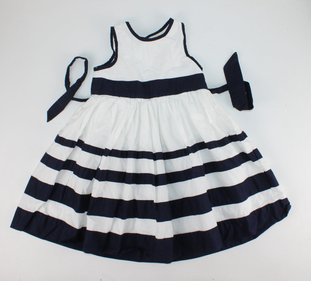 OSH KOSH NAVY & WHITE DRESS 5Y PRE-LOVED (Play Cond.)