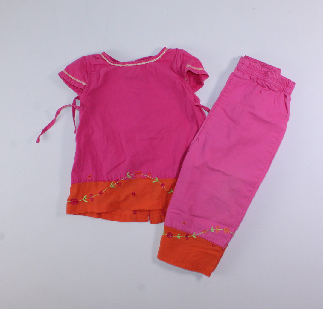 2 PIECE PINK AND ORANGE FLORAL OUTFIT 18M VGUC