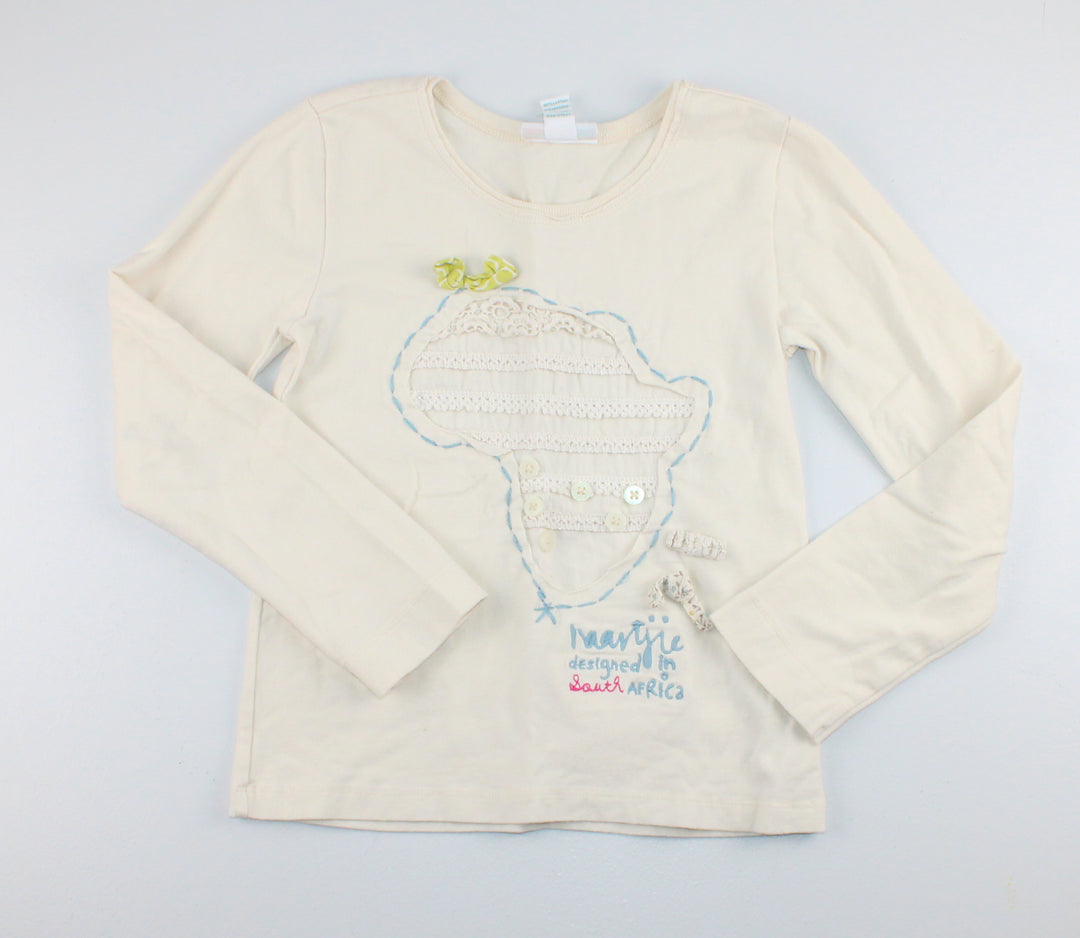 NAARTJIE KIDS BEIGE SHIRT WITH BOWS 6Y PRE-LOVED