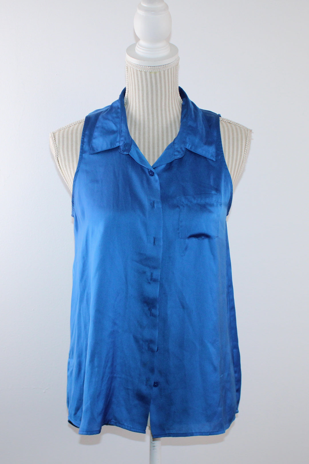 SMARTSET BLUE SLIK SLEEVELESS BLOUSE LADIES SMALL GUC