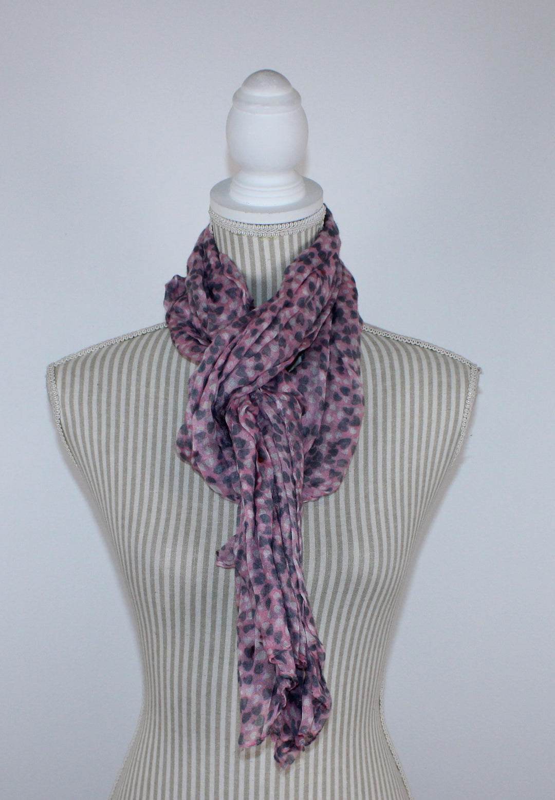 PINK SCARF WITH GREY & WHITE HEARTS PRE-LOVED