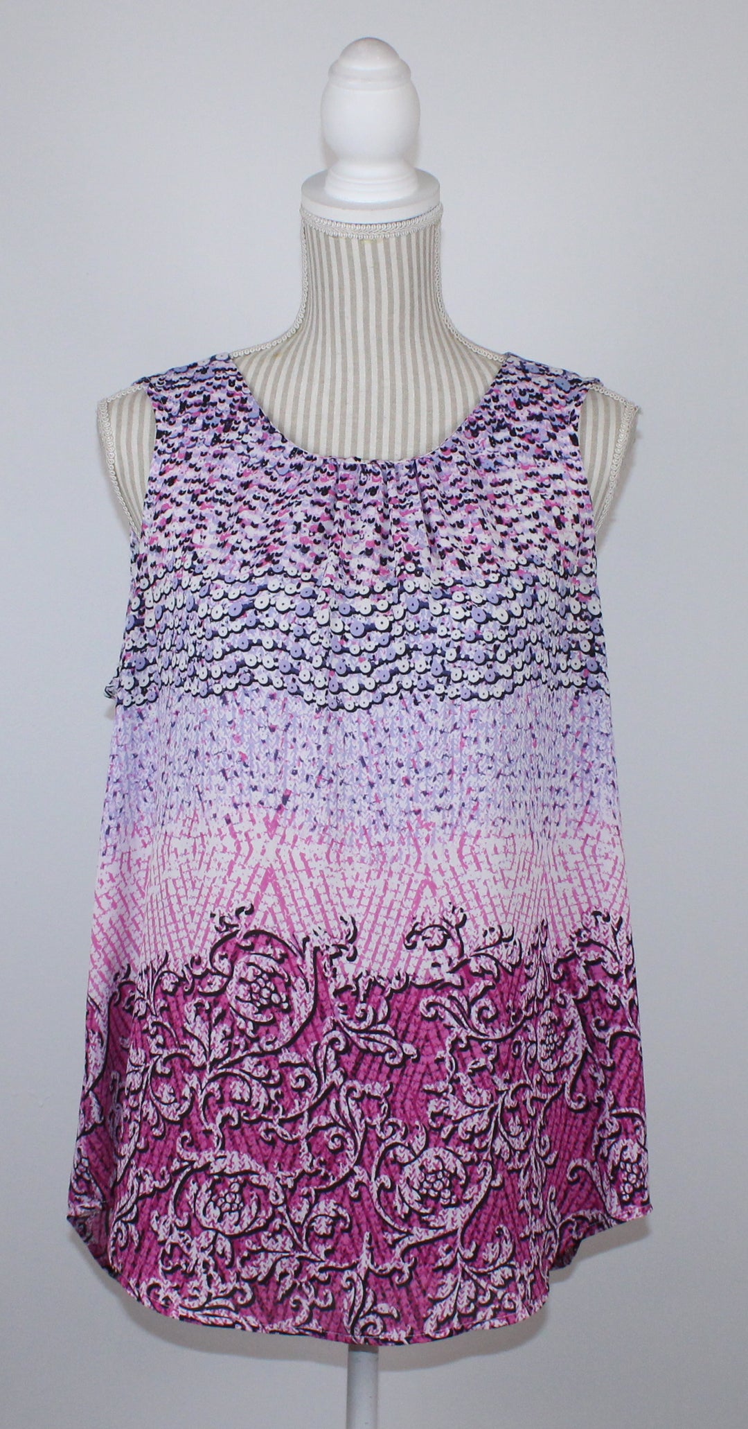 NORTHERN REFLECTIONS PURPLE & BLUE S/L TOP LADIES LARGE EUC